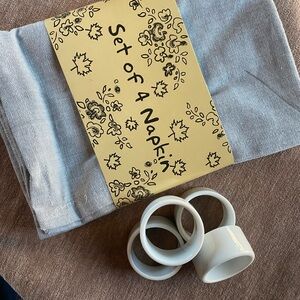 Gray 100% Cotton Napkin Set with White Ceramic Napkin Rings